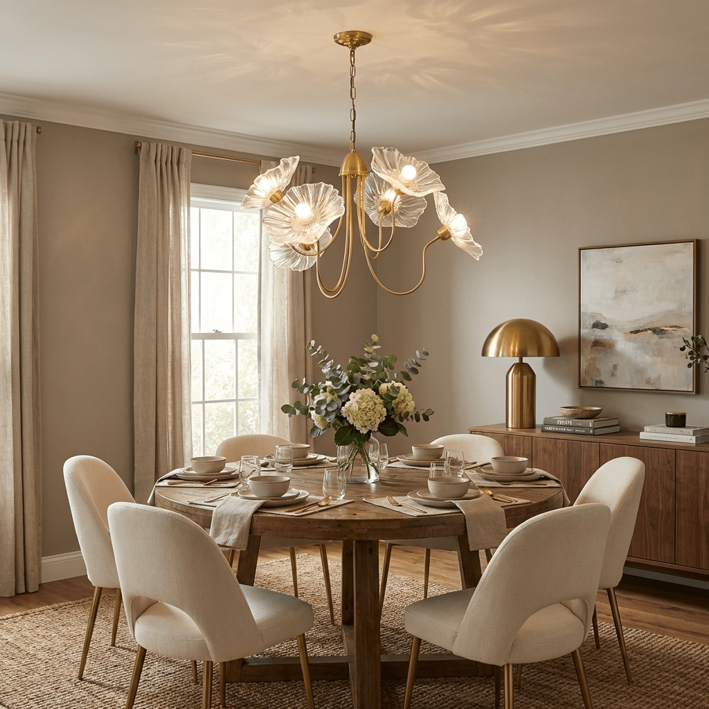Frosted Glass Chandelier, Gold Leaf-Shade Pendant Light