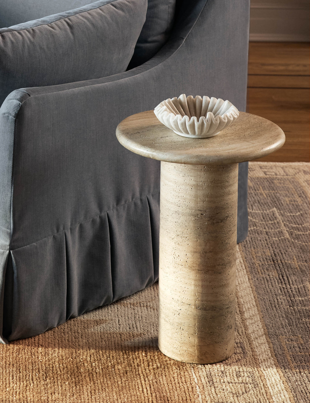 Faux Travertine Side Table, Indoor Outdoor Drink Table