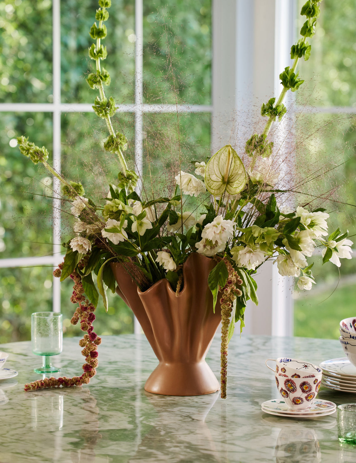 Ruffled Stoneware Vase, Reactive Glaze Decorative Vase