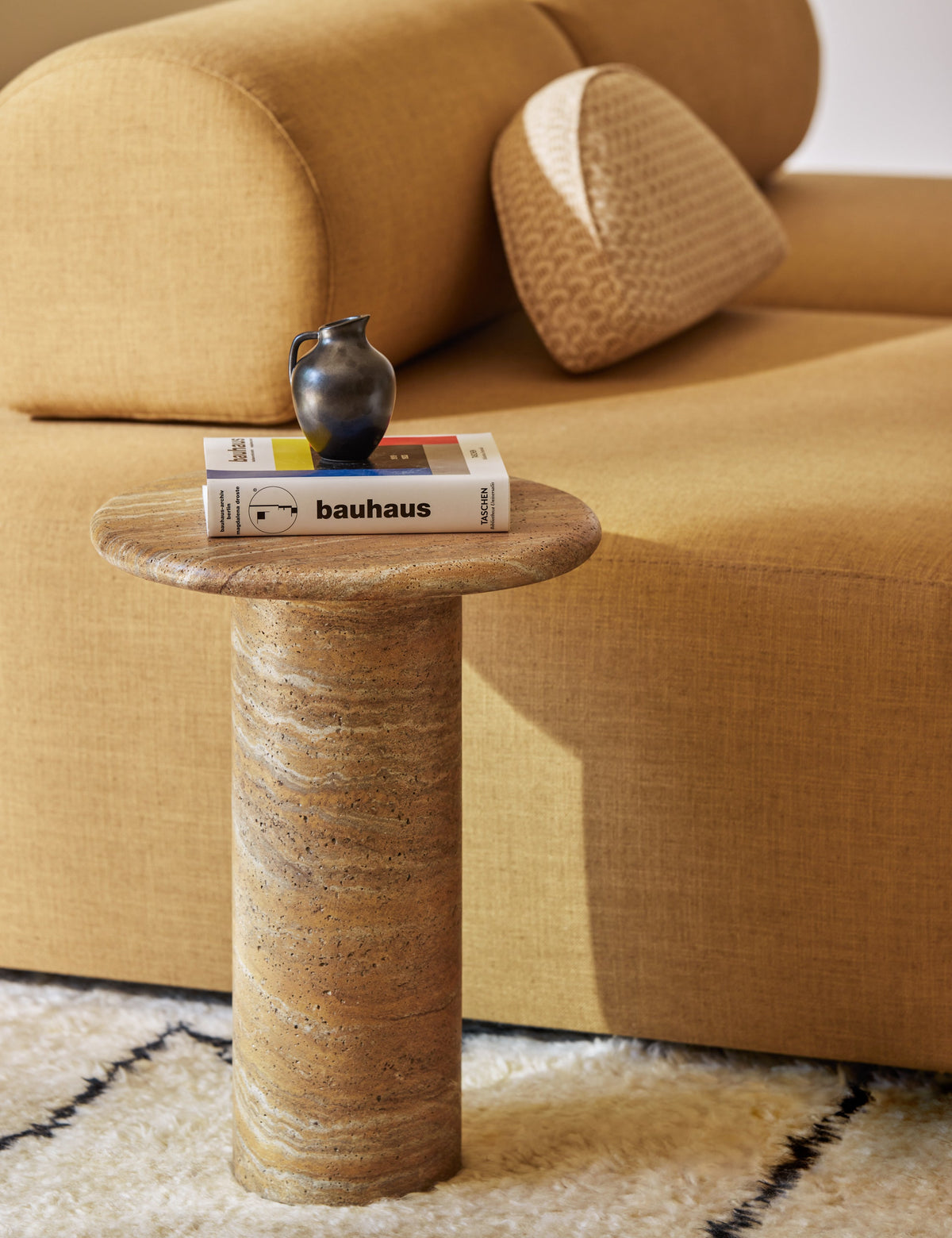 Faux Travertine Side Table, Indoor Outdoor Drink Table
