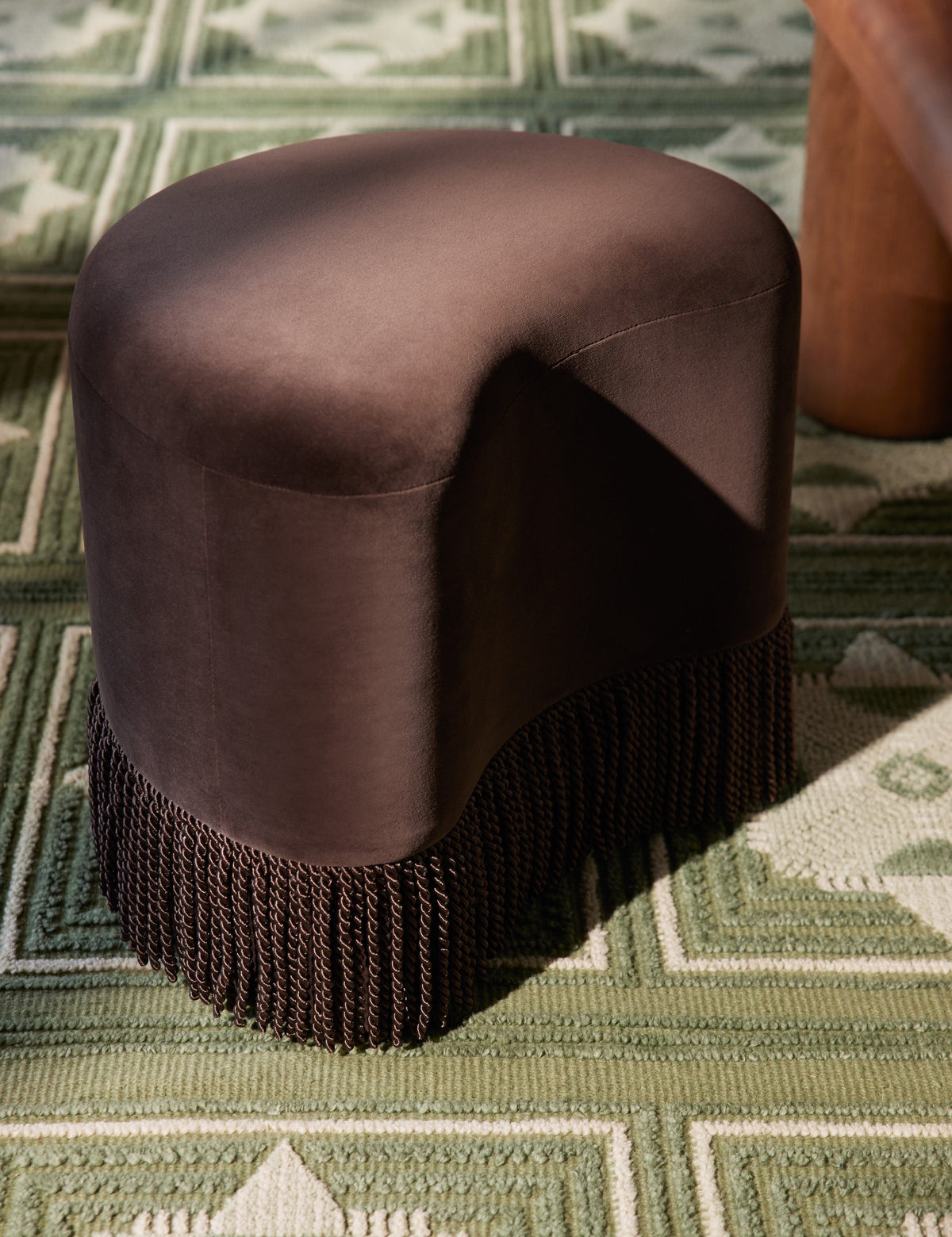 Velvet Vanity Stool, Fringe Accent Stool, Chocolate, Green