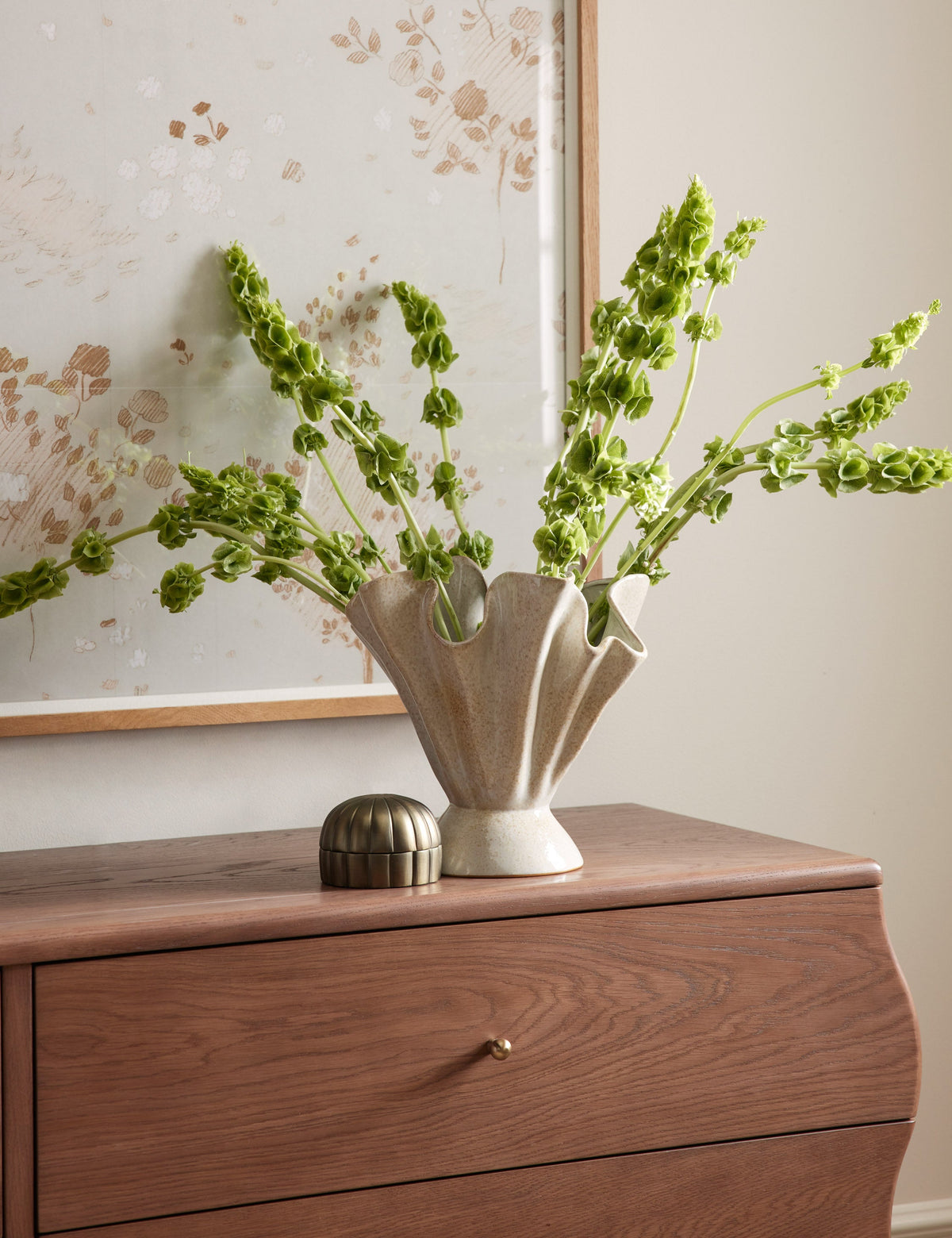 Ruffled Stoneware Vase, Reactive Glaze Decorative Vase