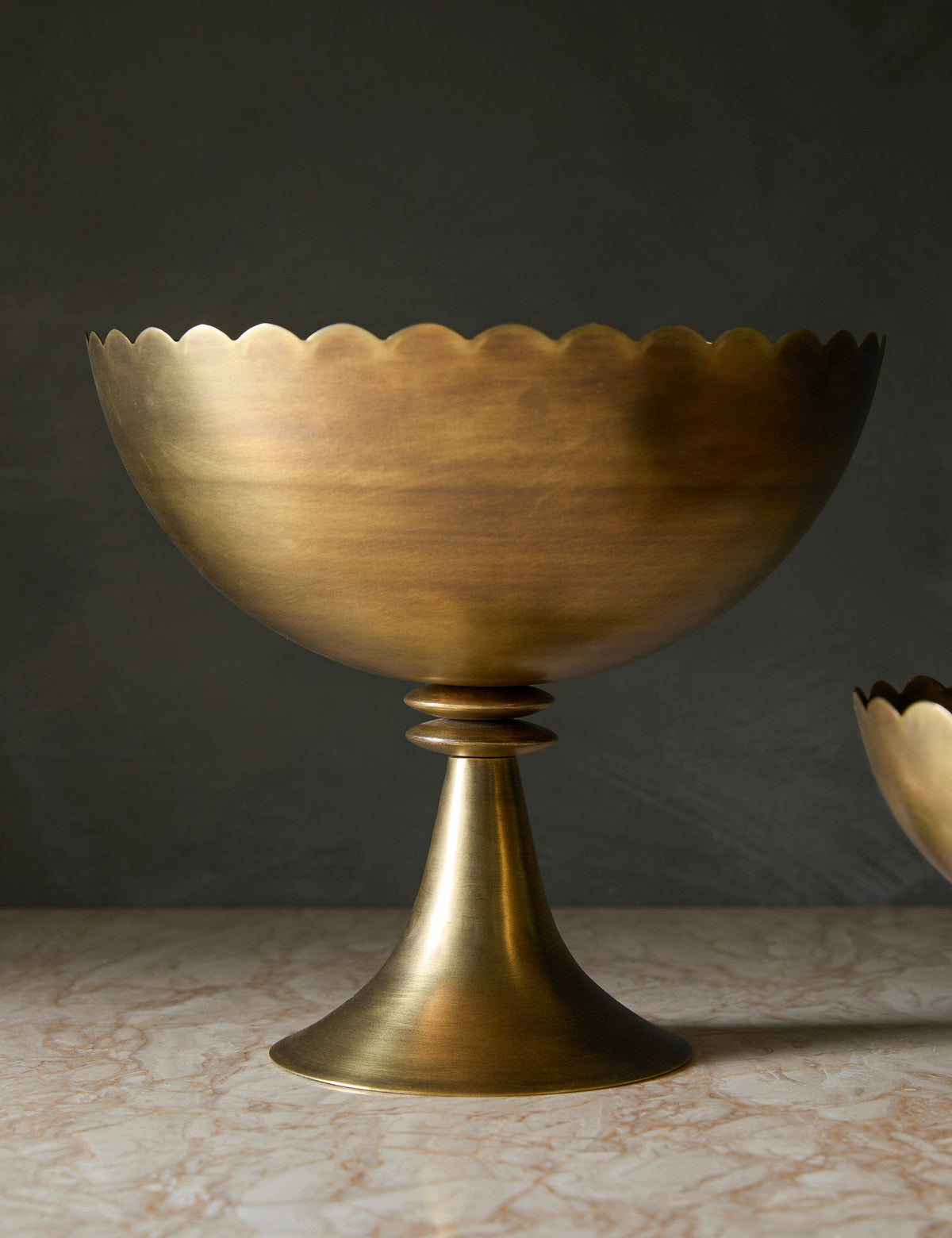Scalloped Compote Bowls Set of 2, Brass or Pewter Finish