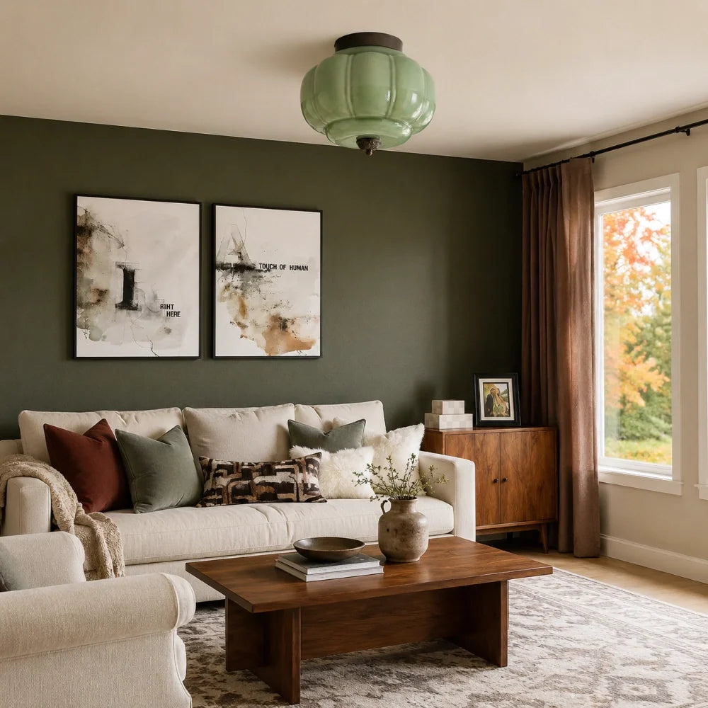 Milk Glass Semi Flush Mount, Pumpkin Shade 3 Light Ceiling