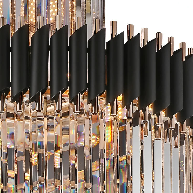 Art Deco Crystal Staircase Chandelier, Black or Gold Tiered
