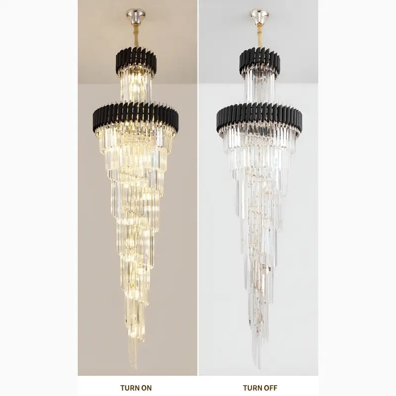 Art Deco Crystal Staircase Chandelier, Black or Gold Tiered