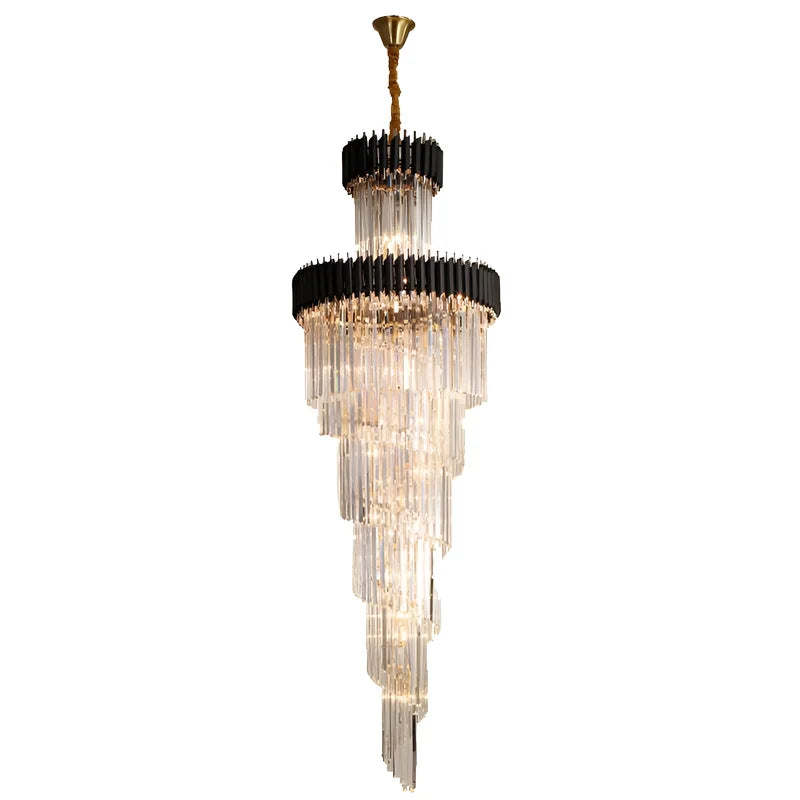 Art Deco Crystal Staircase Chandelier, Black or Gold Tiered