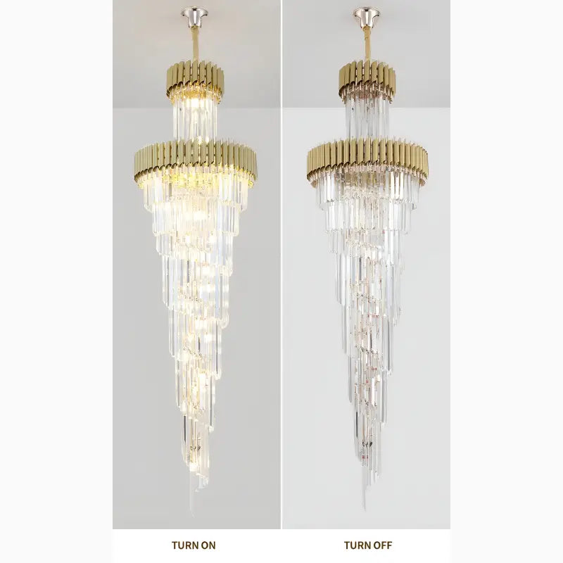 Art Deco Crystal Staircase Chandelier, Black or Gold Tiered