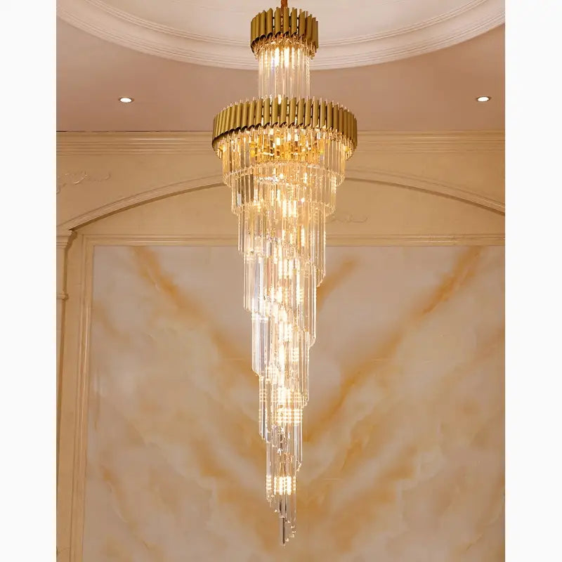 Art Deco Crystal Staircase Chandelier, Black or Gold Tiered
