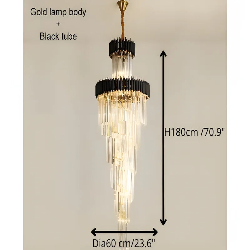 Art Deco Crystal Staircase Chandelier, Black or Gold Tiered
