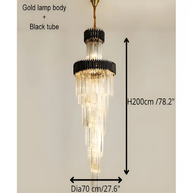 Art Deco Crystal Staircase Chandelier, Black or Gold Tiered
