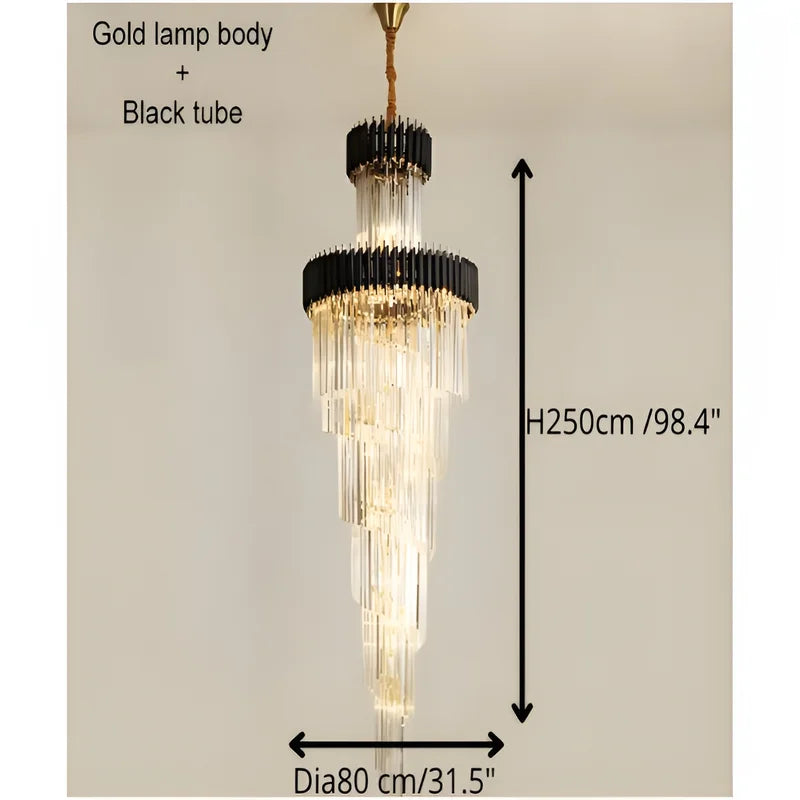 Art Deco Crystal Staircase Chandelier, Black or Gold Tiered