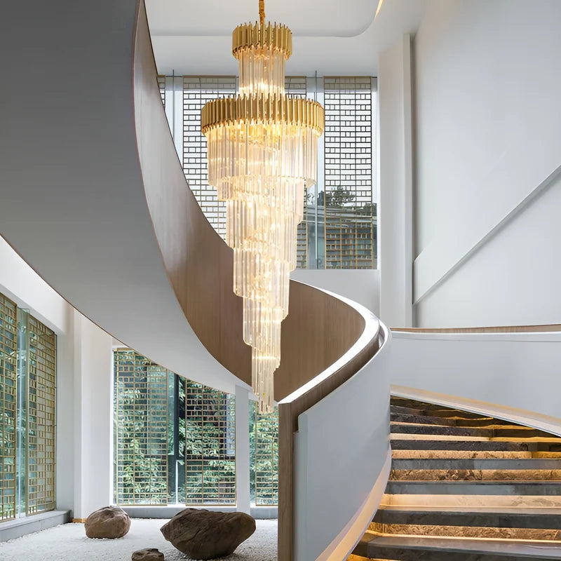 Art Deco Crystal Staircase Chandelier, Black or Gold Tiered