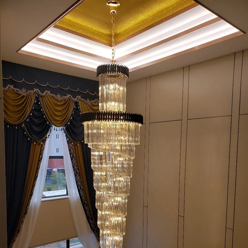 Art Deco Crystal Staircase Chandelier, Black or Gold Tiered
