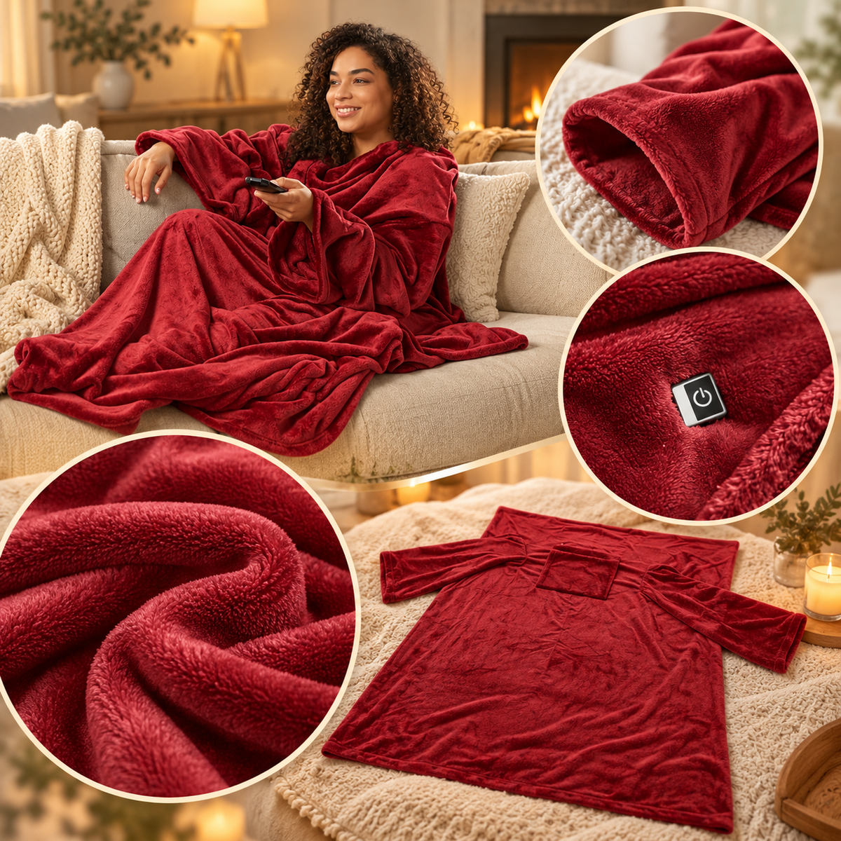 Heated Blanket with Sleeves, Chest Panel Lounge Wrap