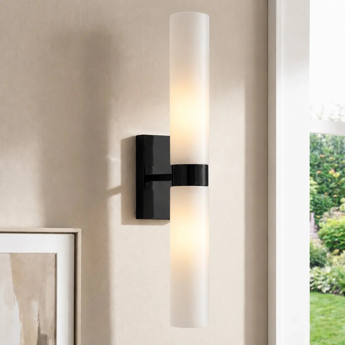 Alabaster Double Tube Sconce, Twin Cylinder Tall Wall Light