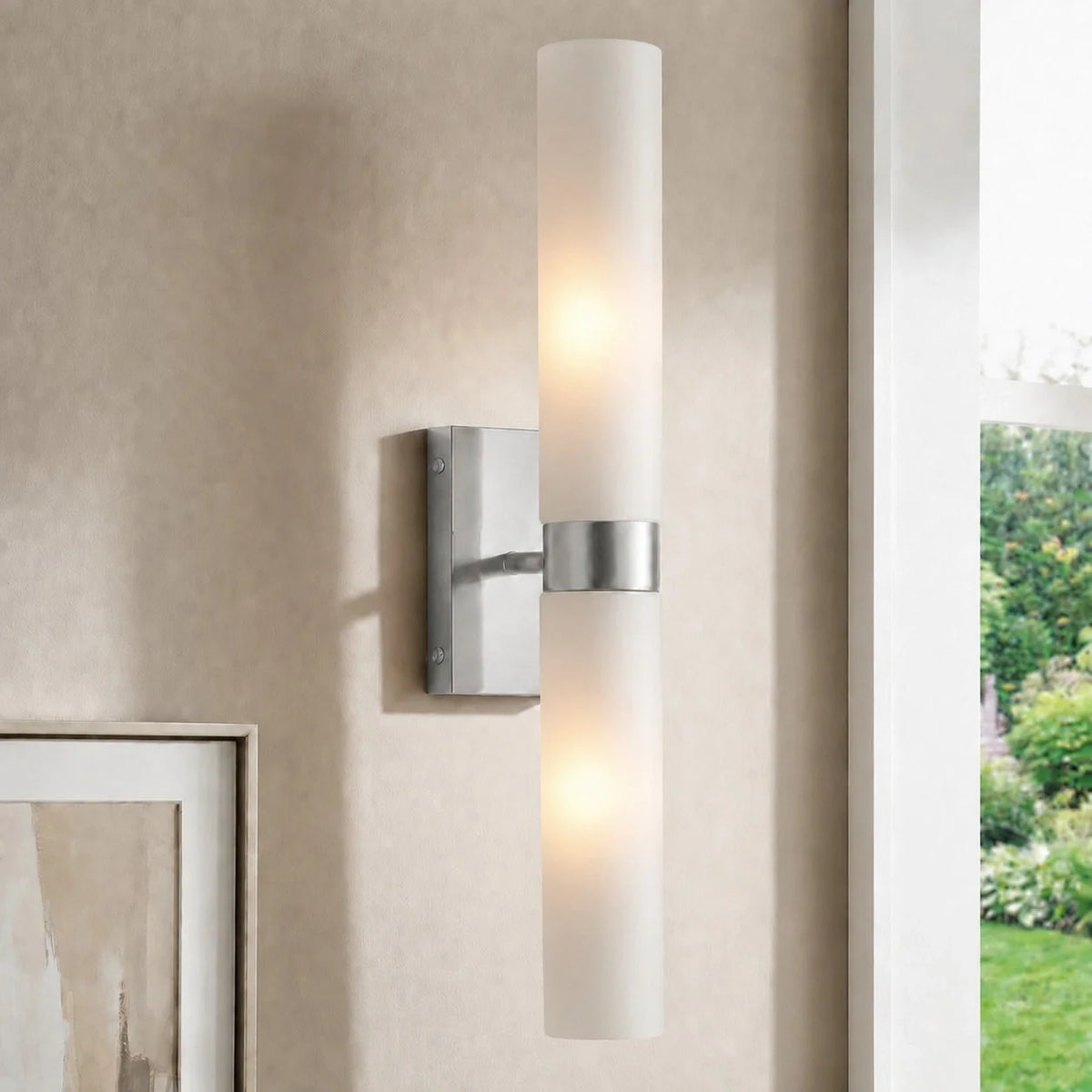 Alabaster Double Tube Sconce, Twin Cylinder Tall Wall Light