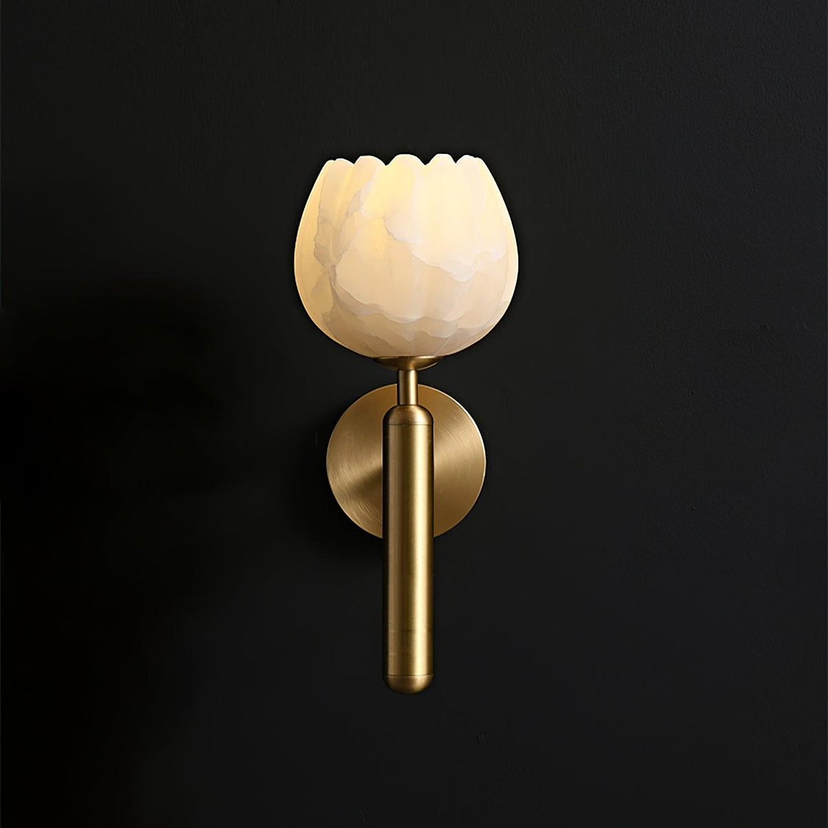 Alabaster Flower Wall Sconce, Brass or Black Bedside Light