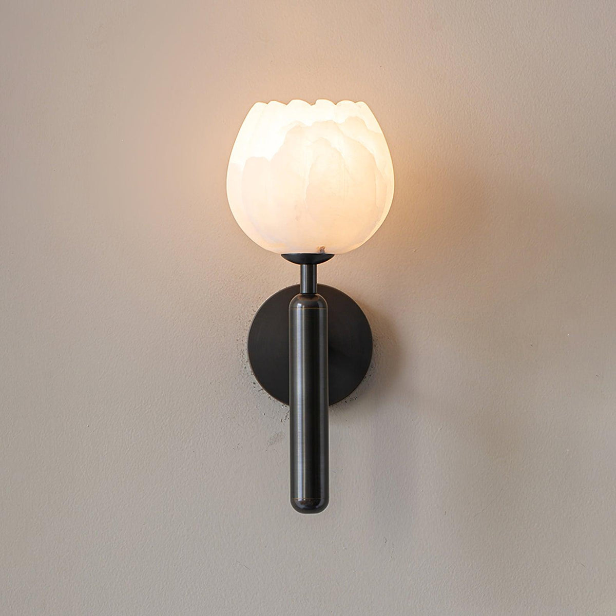Alabaster Flower Wall Sconce, Brass or Black Bedside Light