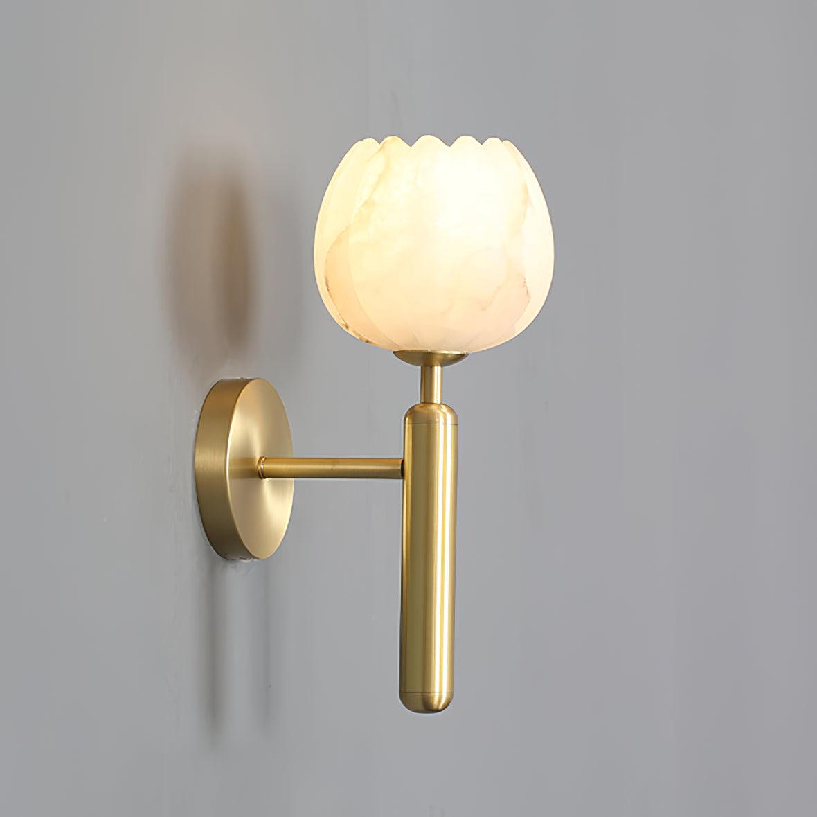 Alabaster Flower Wall Sconce, Brass or Black Bedside Light