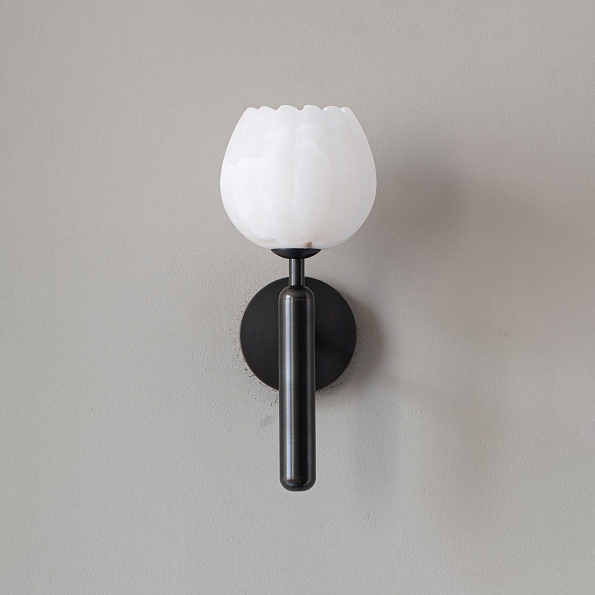 Alabaster Flower Wall Sconce, Brass or Black Bedside Light