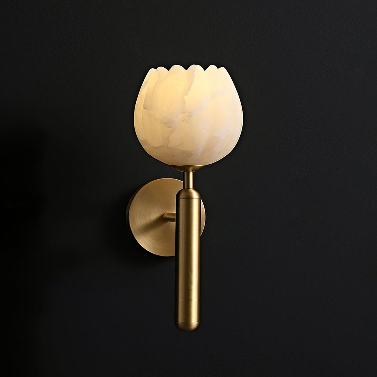 Alabaster Flower Wall Sconce, Brass or Black Bedside Light