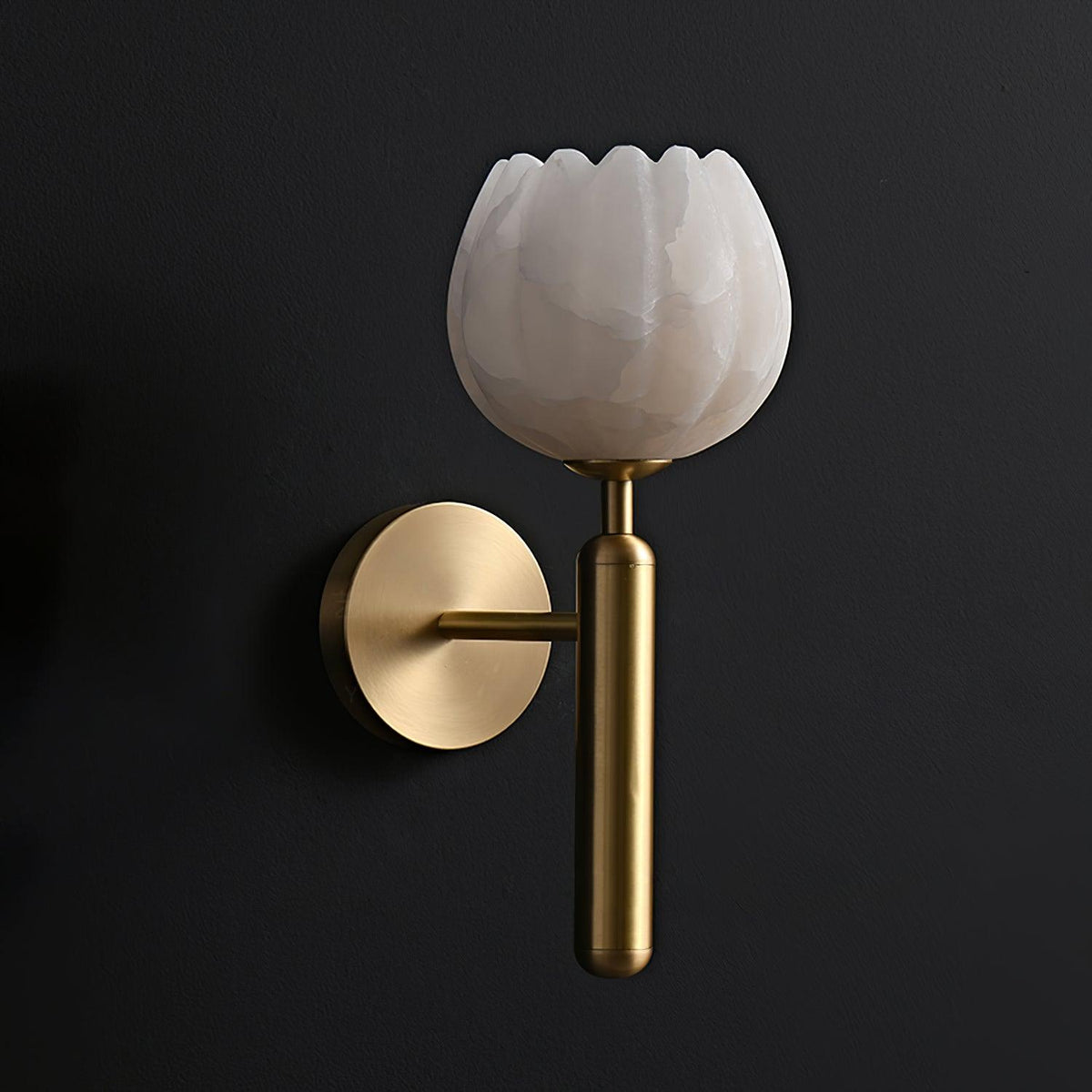 Alabaster Flower Wall Sconce, Brass or Black Bedside Light