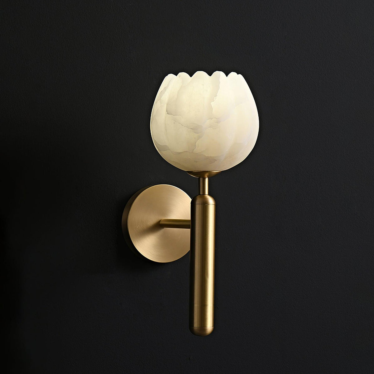 Alabaster Flower Wall Sconce, Brass or Black Bedside Light