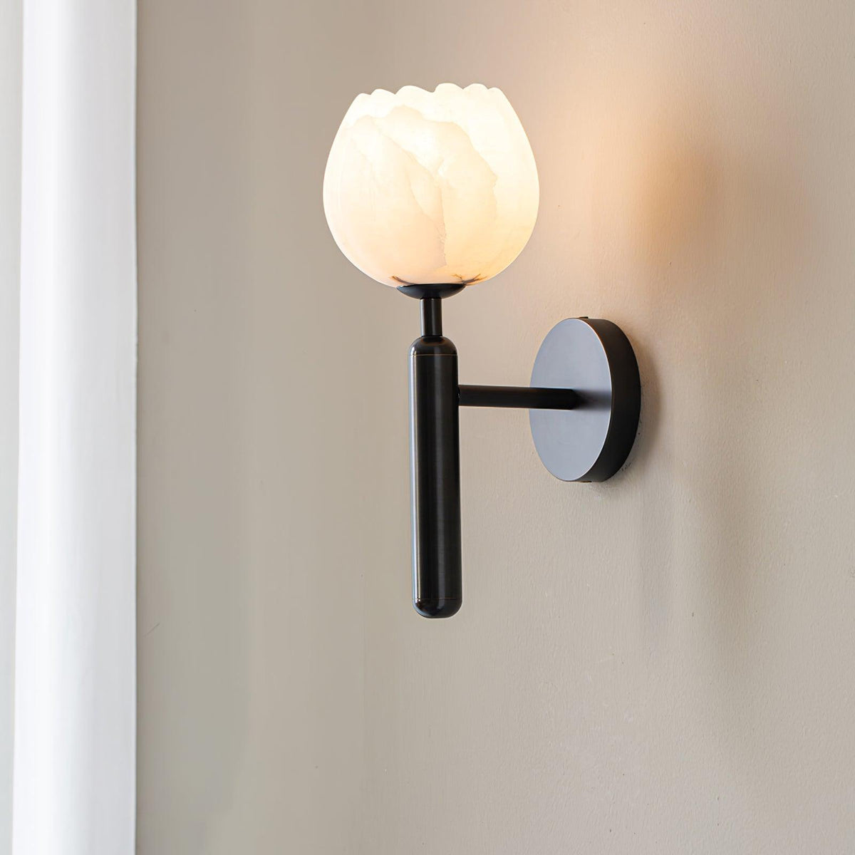 Alabaster Flower Wall Sconce, Brass or Black Bedside Light