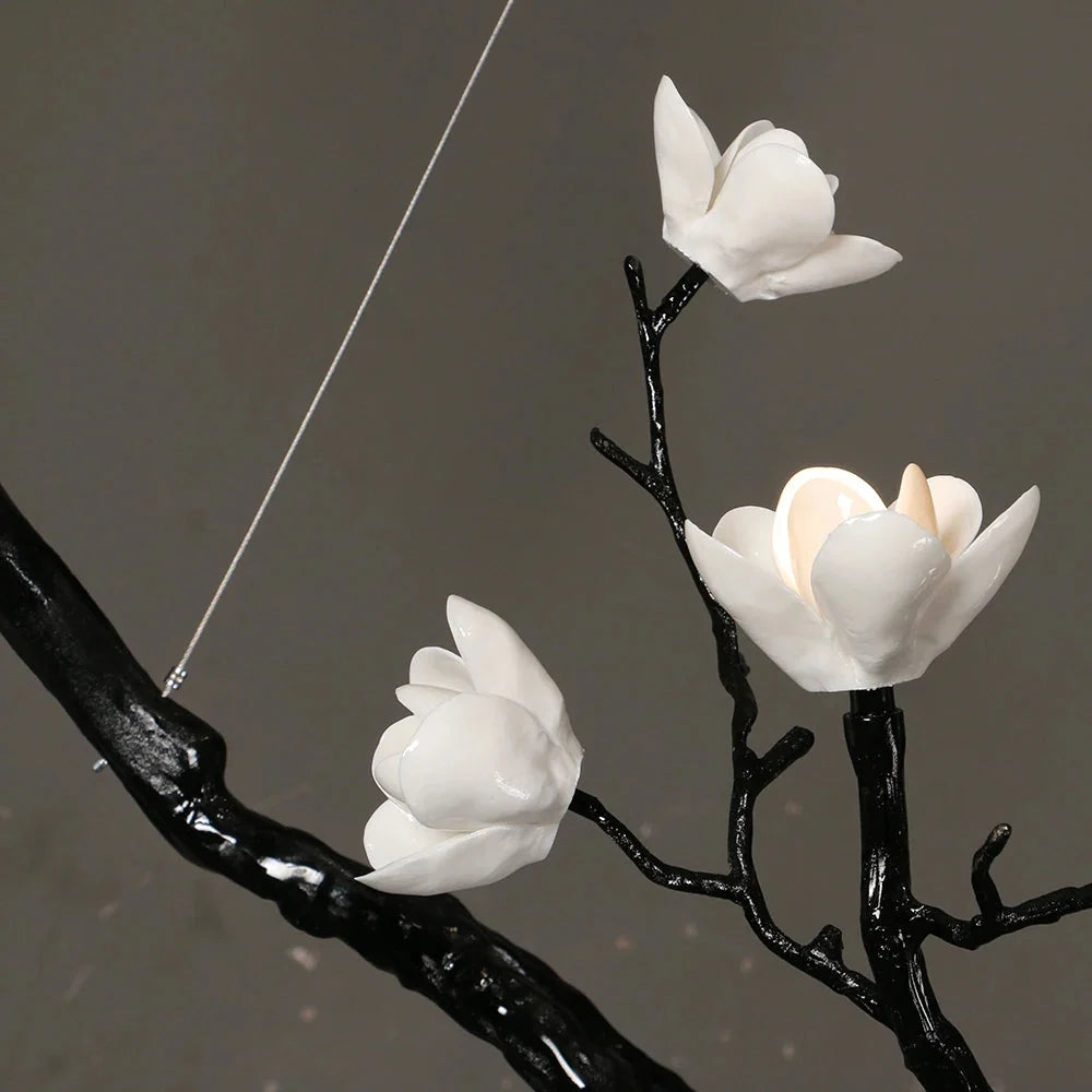 Ceramic Flower Branch Chandelier, Rustic Copper Tree Light