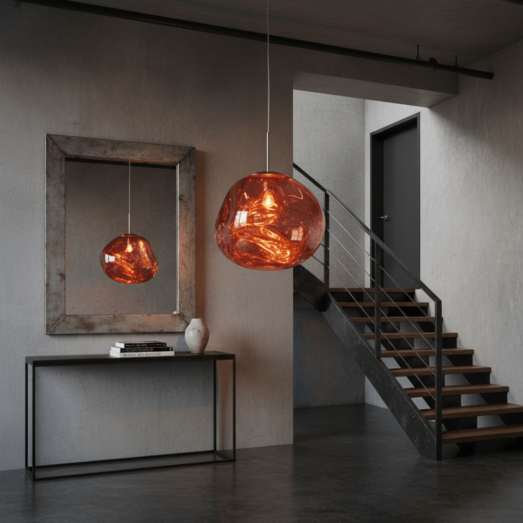 Molten Pendant Light, Mirror Effect Metallic Hanging Lamp