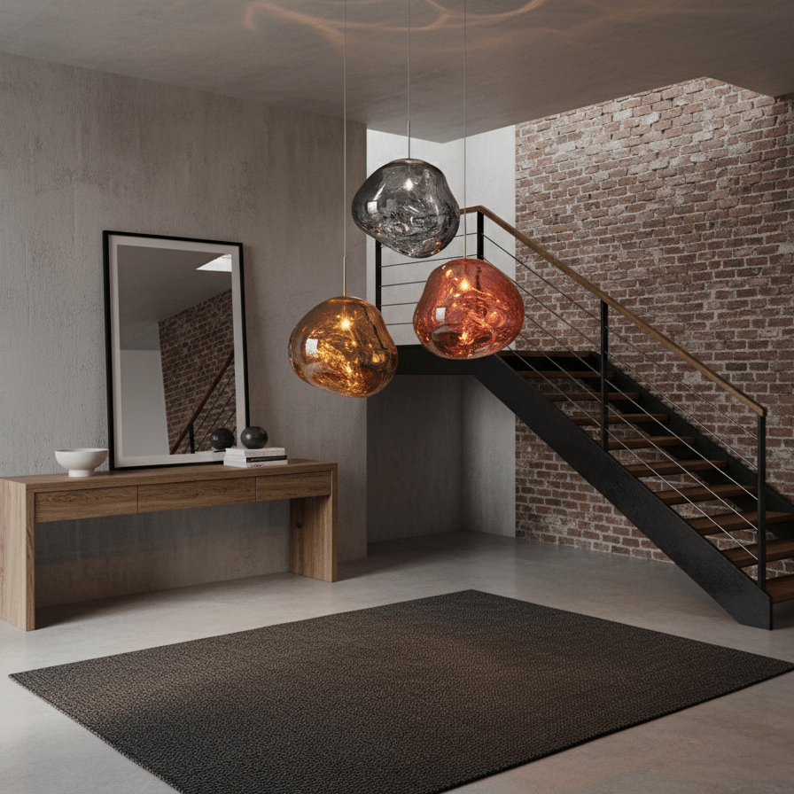 Molten Pendant Light, Mirror Effect Metallic Hanging Lamp