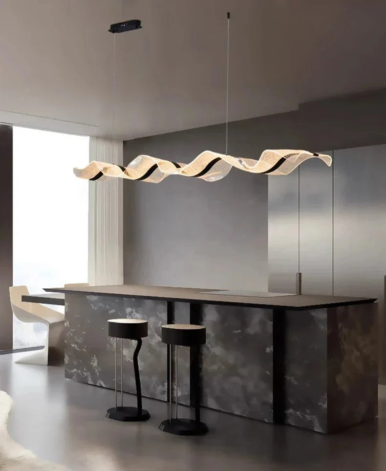 Linear Wave LED Chandelier, Dimmable Kitchen Island Pendant
