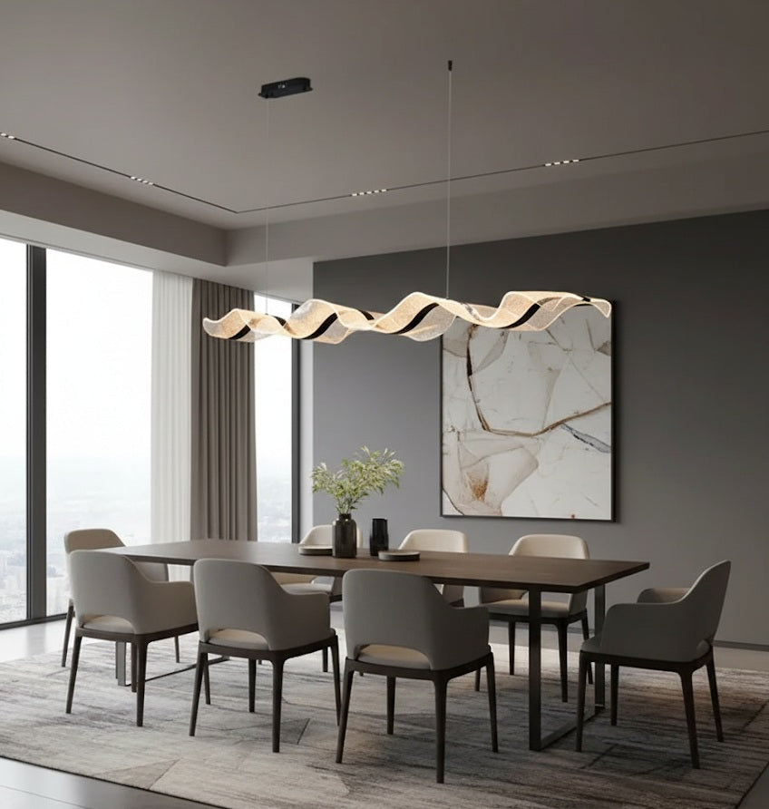Linear Wave LED Chandelier, Dimmable Kitchen Island Pendant