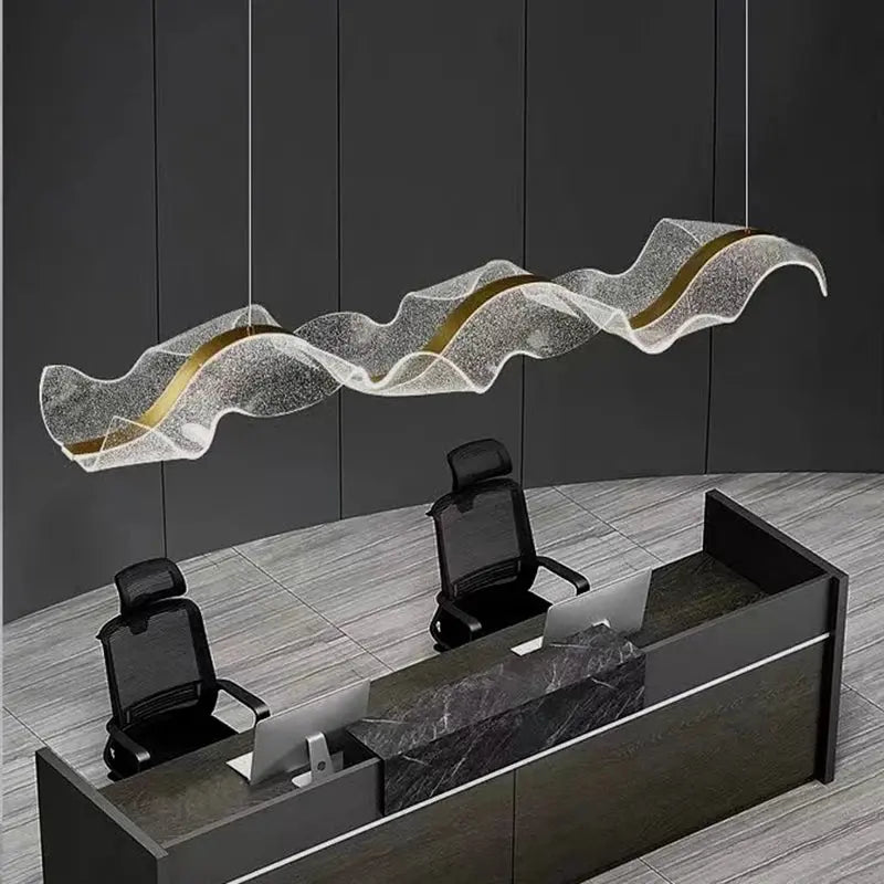 Linear Wave LED Chandelier, Dimmable Kitchen Island Pendant