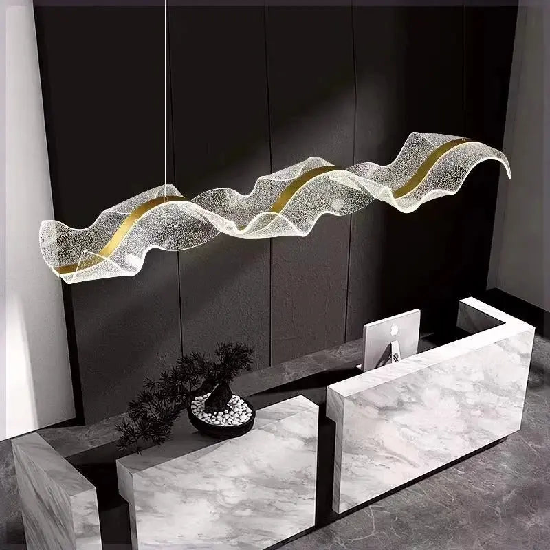Linear Wave LED Chandelier, Dimmable Kitchen Island Pendant
