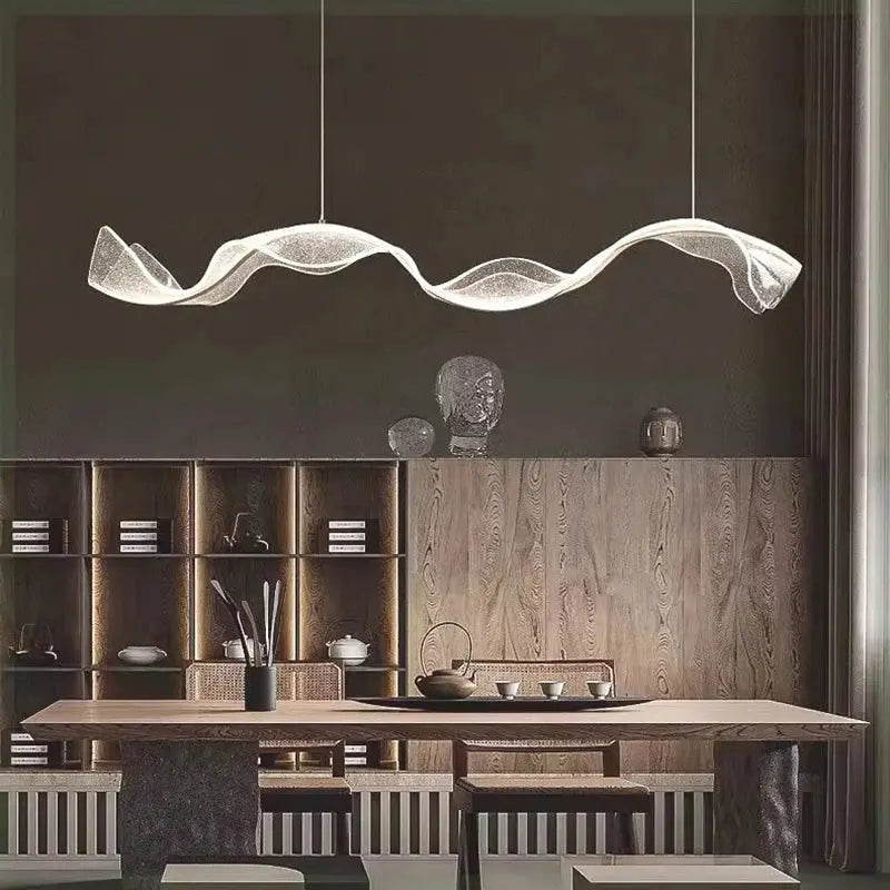 Linear Wave LED Chandelier, Dimmable Kitchen Island Pendant