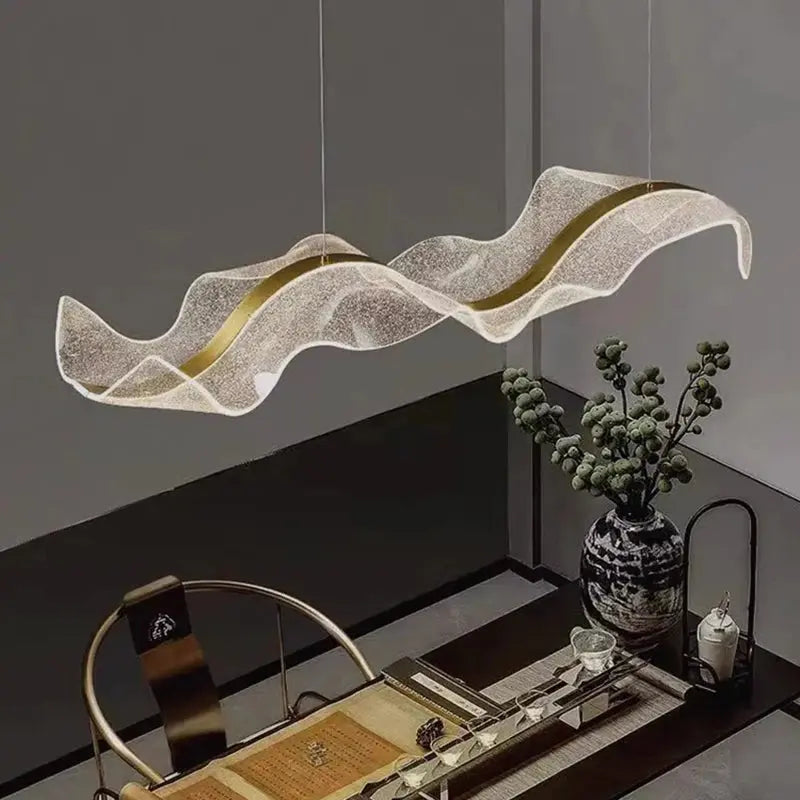 Linear Wave LED Chandelier, Dimmable Kitchen Island Pendant