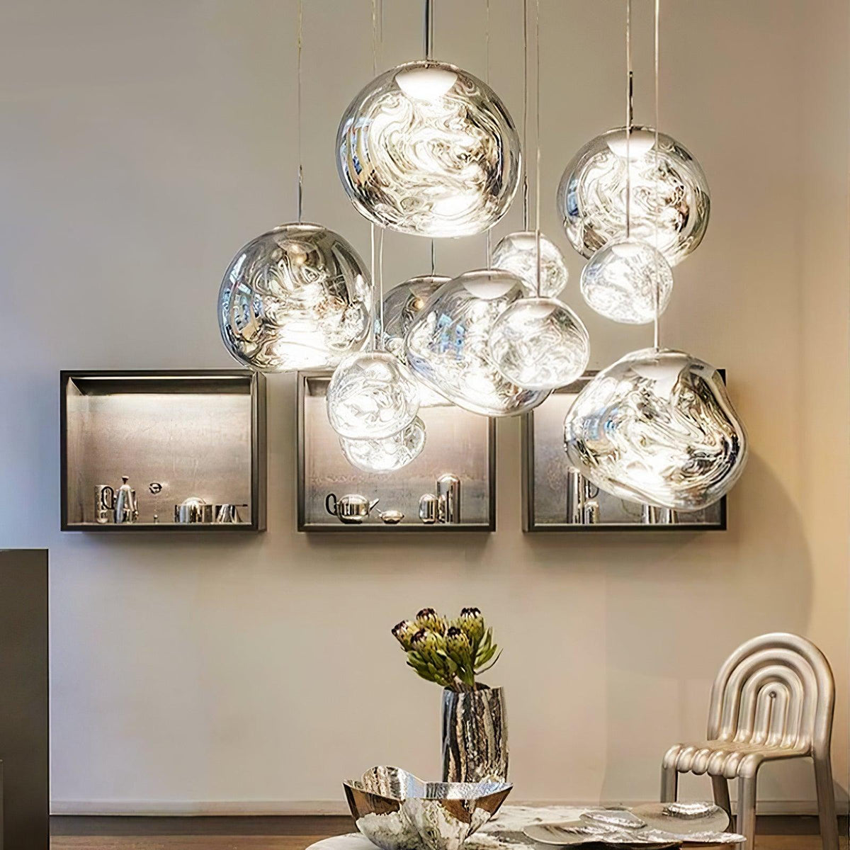 Molten Pendant Light, Mirror Effect Metallic Hanging Lamp