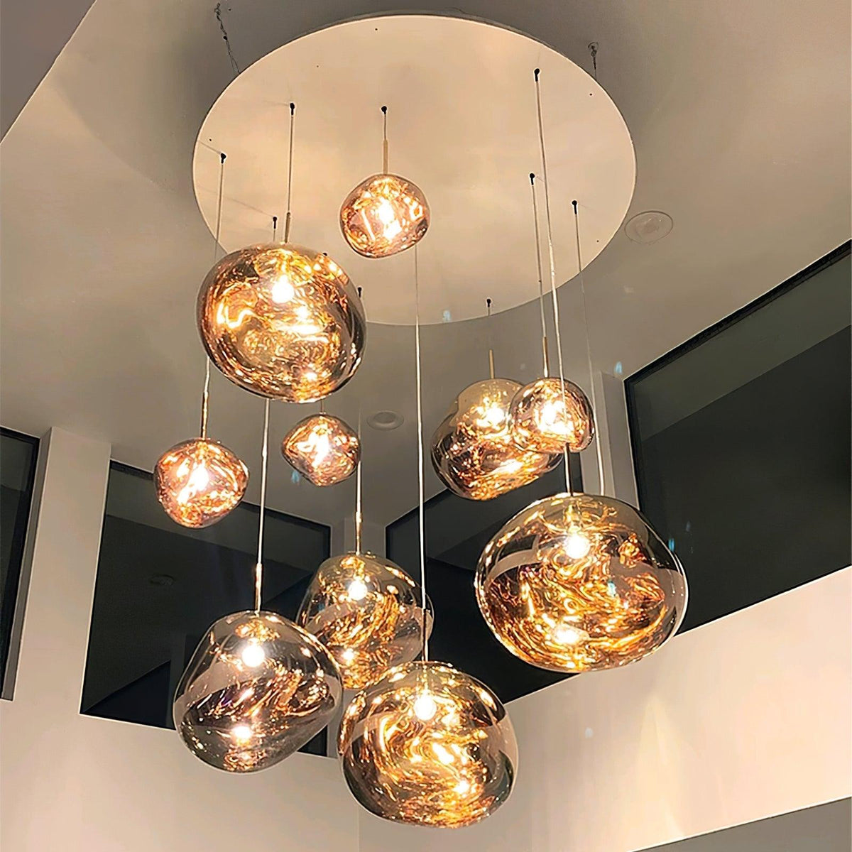 Molten Pendant Light, Mirror Effect Metallic Hanging Lamp