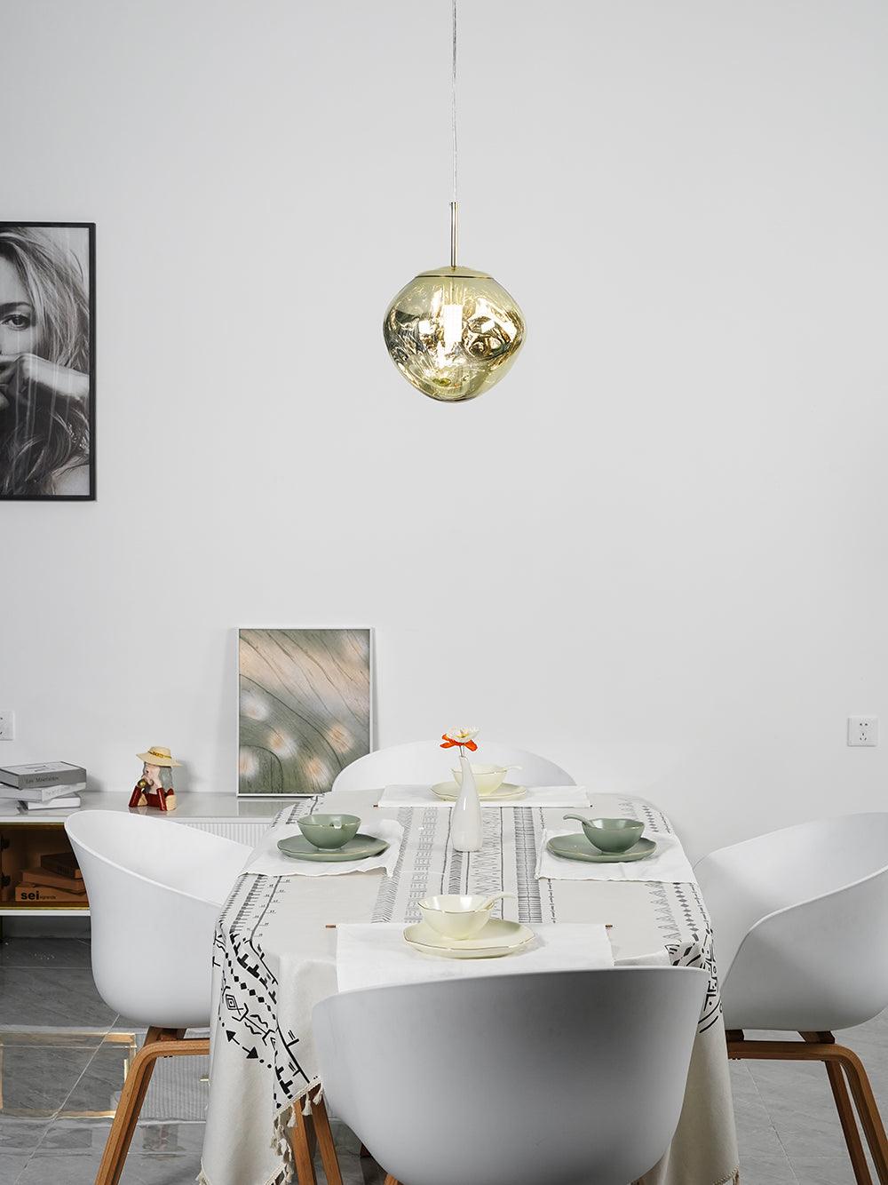 Molten Pendant Light, Mirror Effect Metallic Hanging Lamp