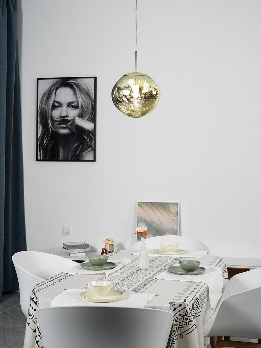 Molten Pendant Light, Mirror Effect Metallic Hanging Lamp