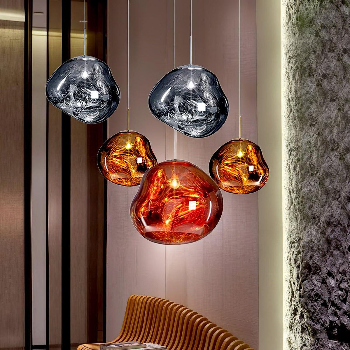 Molten Pendant Light, Mirror Effect Metallic Hanging Lamp