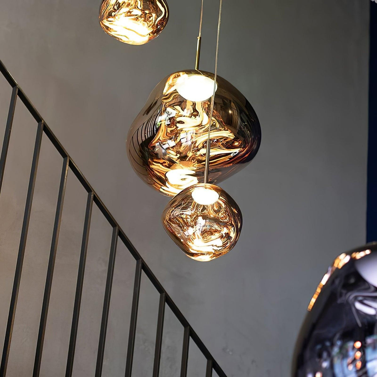 Molten Pendant Light, Mirror Effect Metallic Hanging Lamp