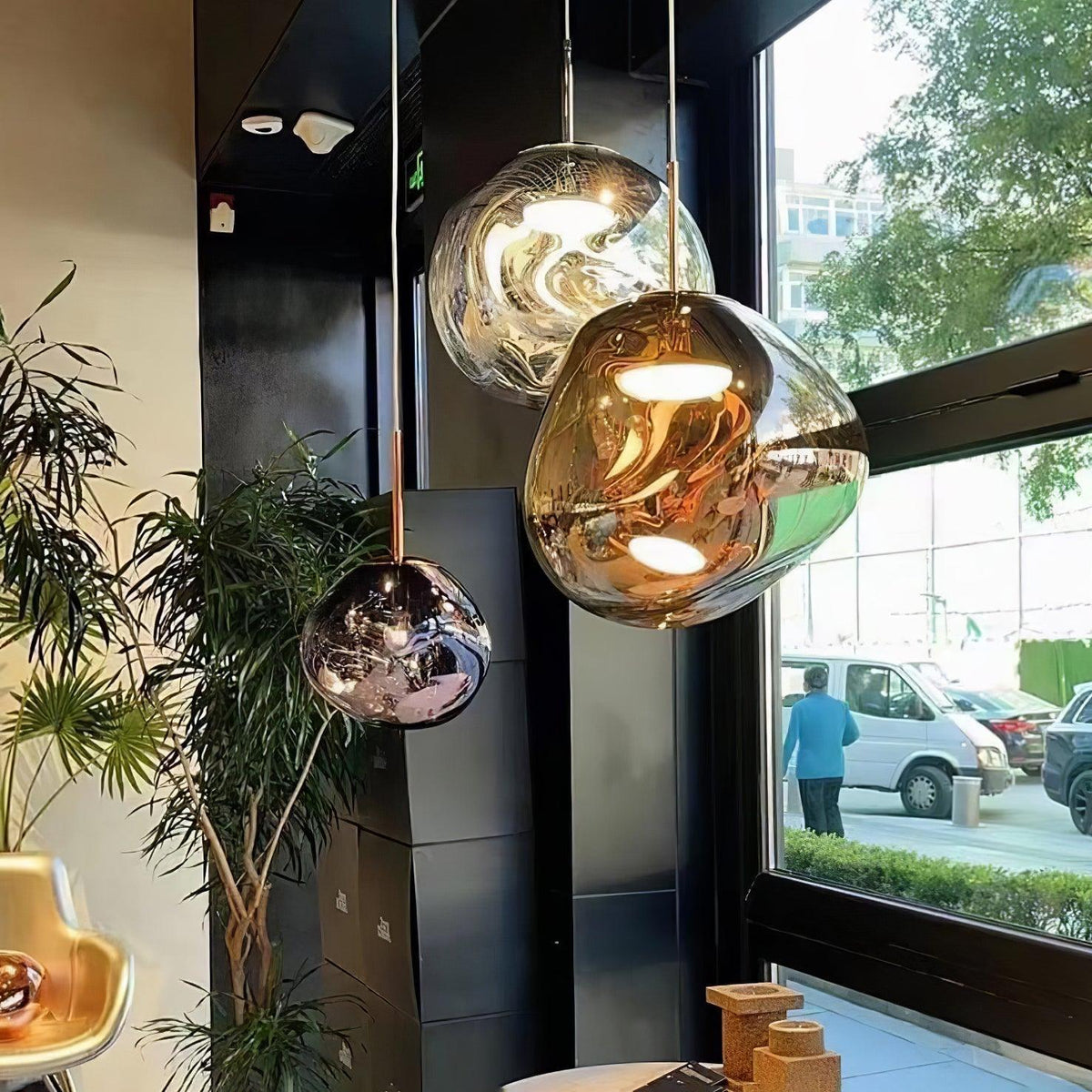 Molten Pendant Light, Mirror Effect Metallic Hanging Lamp