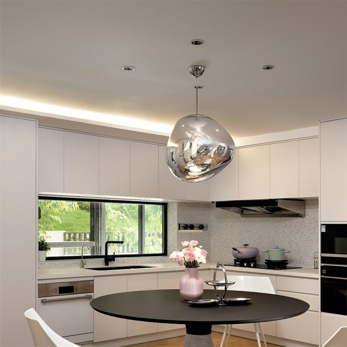 Molten Pendant Light, Mirror Effect Metallic Hanging Lamp