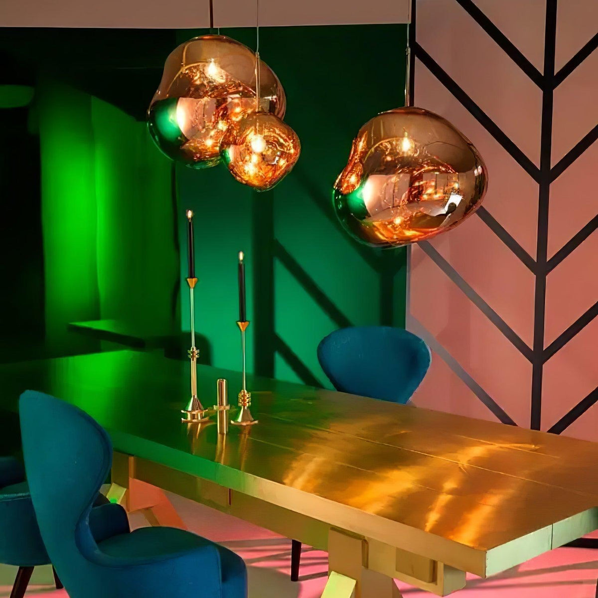 Molten Pendant Light, Mirror Effect Metallic Hanging Lamp