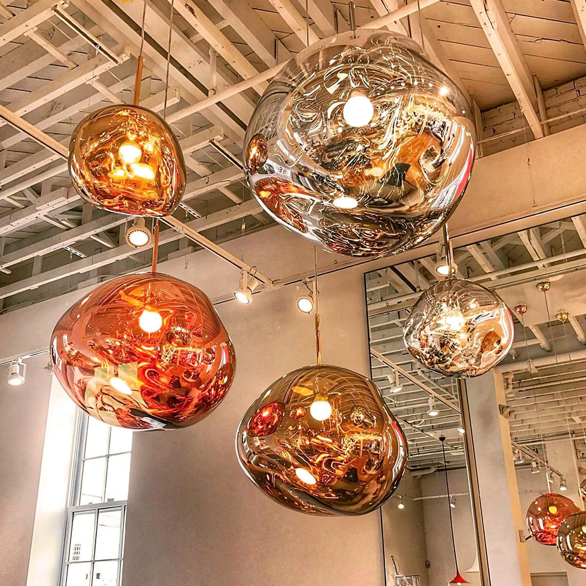 Molten Pendant Light, Mirror Effect Metallic Hanging Lamp