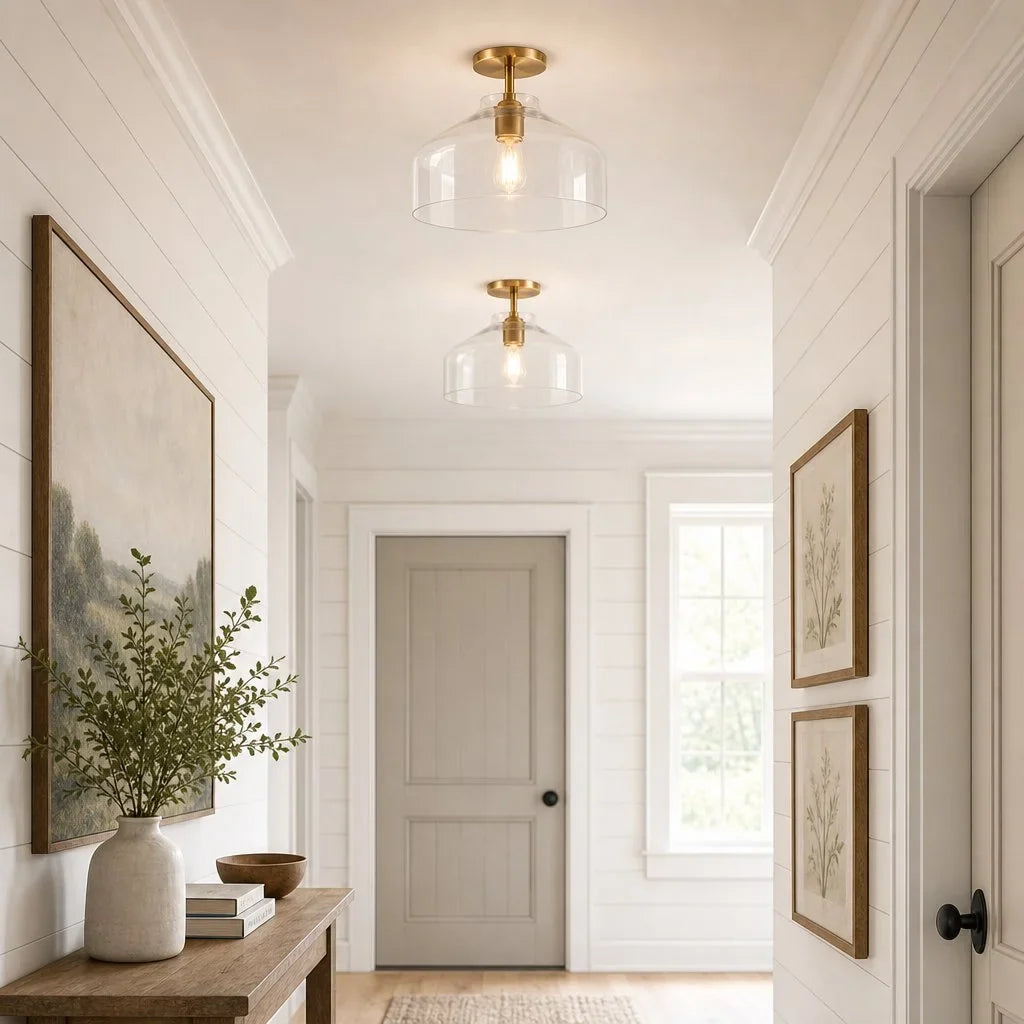 Nordic Flush Mount Ceiling Light, Metal or Glass Dome Shade