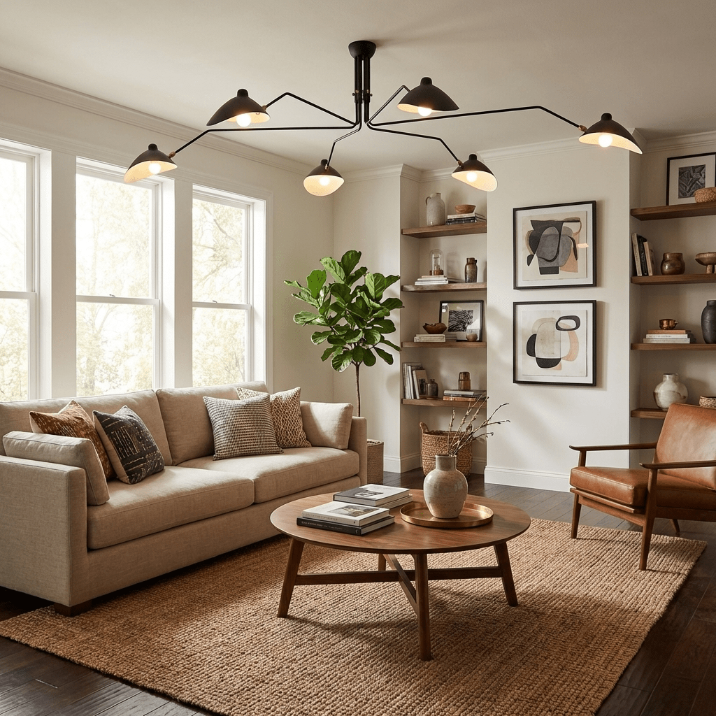 Mid Century Multi-Arm Chandelier, Linear Dining Room Light
